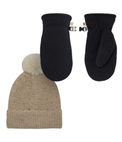 Hot Paws Girls Almond Hat and Black Mittens Bundle
