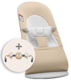 BabyBjorn Bouncer Balance Soft Jersey Beige Grey with Toy Bar Pastel