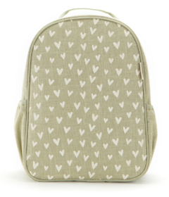 SoYoung Raw Linen Backpack Little Hearts Sage