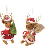 Silver Tree Assorted Felt Ornament Reindeer In Santa Outfit