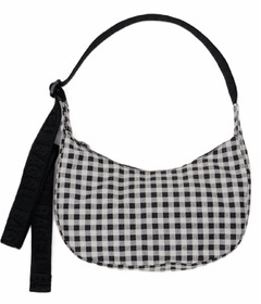image of BAGGU Small Nylon Crescent Bag Black & White Gingham with sku:320322