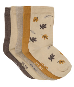 Minymo Sock Pack Multi Solid and Leaf Pattern Silver Mink