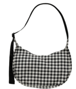 BAGGU Medium Nylon Crescent Bag Black & White Pixel Gingham