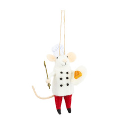 Silver Tree Felt Chef Mouse Ornament with Waffle