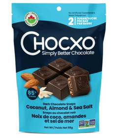 ChocXO ChocKETO Snaps Dark Chocolate, Coconut & Almonds + Sea Salt