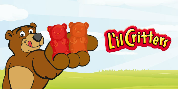 cartoon bear holding vitamin gummies