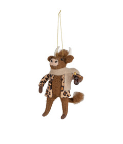 Silver Tree Felt Highland Cow Ornament with Bottle Leopard Print Jacket