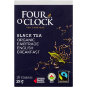 Four O'Clock Black Tea Organic Fairtrade English Breakfast 16 Teabags 32 g
