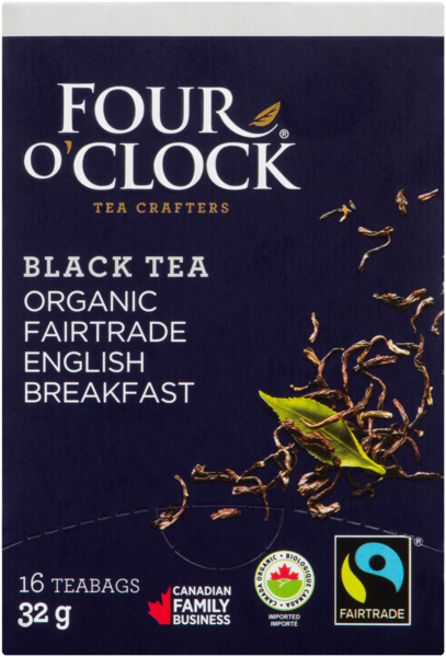 Four O'Clock Black Tea Organic Fairtrade English Breakfast 16 Teabags 32 g
