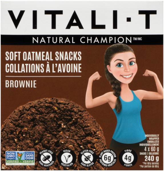 Vitali-T Collations à l'Avoine Brownie 4 Collations x 60 g (240 g)
