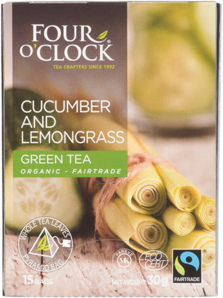 Four O'Clock Organic Fairtrade Cucumber and Lemongrass Green Tea 15 Bags 30 g