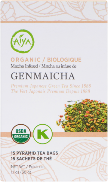 Aiya Organic Matcha Infused Genmaicha 15 Pyramid Tea Bags 30 g