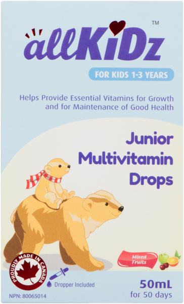 allKiDz Gouttes Multivitaminique Junior Fruits Assortis pour les Enfants 1-3 Ans 50 ml