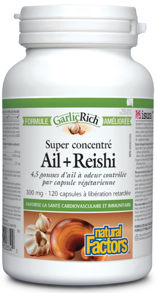Natural Factors Super concentré Ail+Reishi  300 mg  120 capsules végétariennes à libération retardée