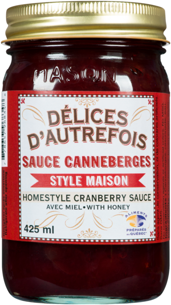Délices D'Autrefois Sauce Canneberges Style Maison avec Miel 425 ml