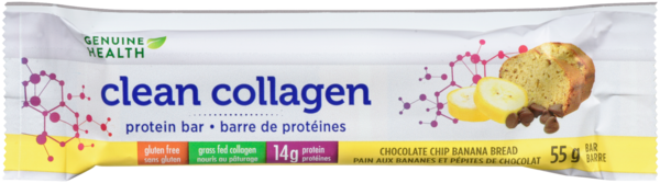 Genuine Health Clean Collagen Barre de Protéines Pain aux Bananes et Pépites de Chocolat 55 g