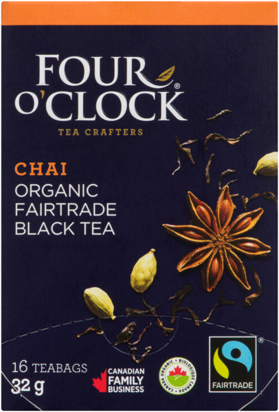 Four O'Clock Chai Organic Fairtrade Black Tea 16 Teabags 32 g