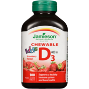 Jamieson Kids Chewable D₃ 400 IU Strawberry Flavour 100 Panda-Shaped Tablets