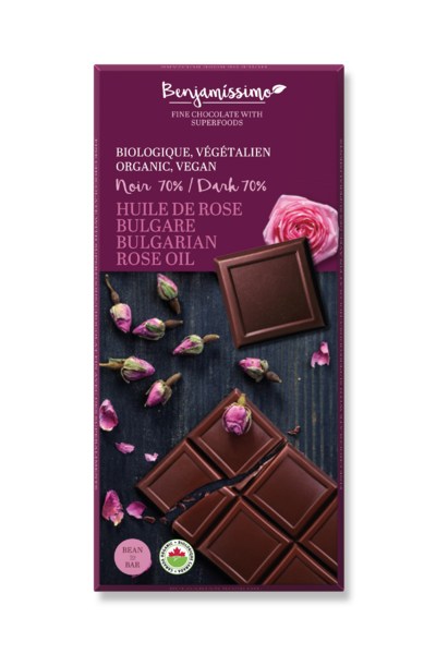 TABLETTE CHOCOLAT NOIR 70% HUILE DE ROSE BULGARE BIO