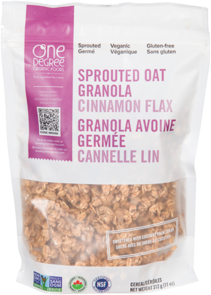 One Degree Organic Foods Granola Avoine Germée Cannelle Lin Céréales 312 g