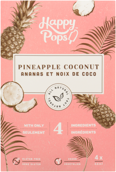 Happy Pops Ananas et Noix de Coco 4 x 66 ml