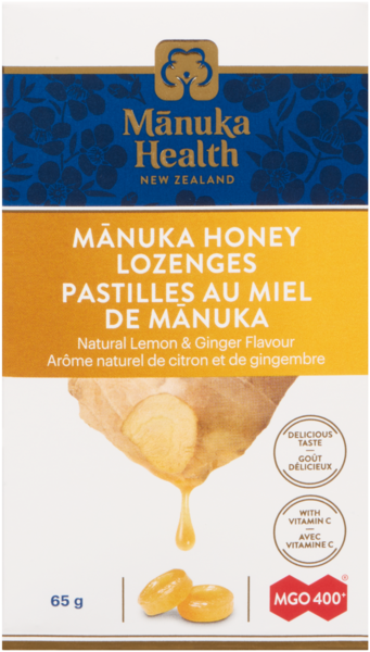 Manuka Health Pastilles au Miel de Manuka avec Gingembre et Citron 15 Pastilles