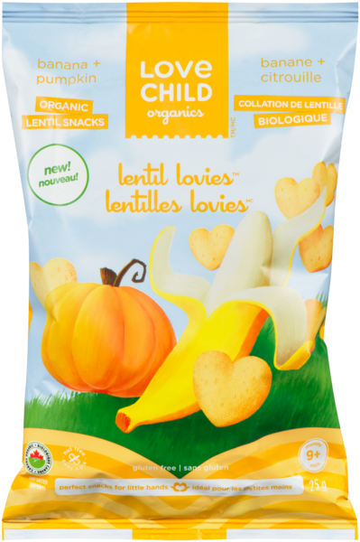 Love Child Organics Lentilles Lovies Collation de Lentille Biologique Banane + Citrouille 9+ Mois 25