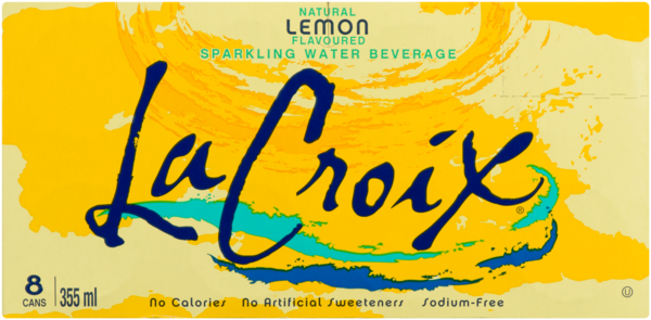La Croix Sparkling Water Beverage Natural Lemon Flavoured 8 Cans 355 ml