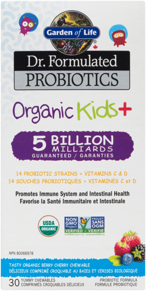 Garden Of Life Dr. Formulated - Probiotiques Organic Kids+ pour enfants - Comprimés croquables - Baies et cerises - À réfrigérer