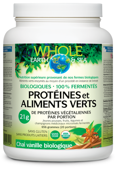 Whole Earth & Sea® Protéines et aliments verts biologiques fermentés  Coming soon  656 g poudre Chai vanille biologique
