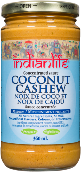 Indianlife Sauce Concentrée Noix de Coco et Noix de Cajou Moyennement Piquante 360 ml