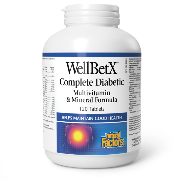 Natural Factors WellBetX pour diabétiques  Formule multivitaminique et minérale complète     120 comprimés