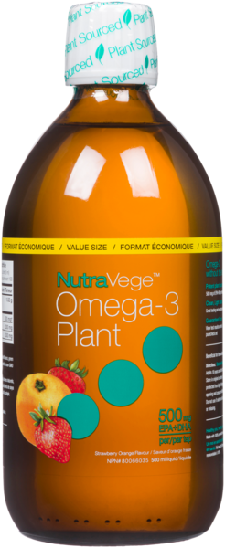 NutraVege Omega-3 Plant Saveur d'Orange Fraise Liquide Format Économique 500 ml