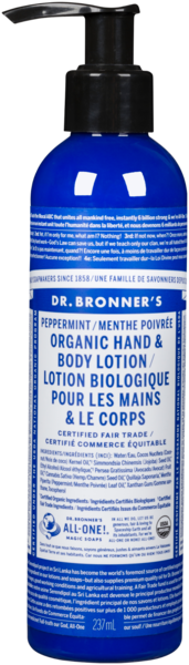 Dr. Bronner's Lotion Biologique pour les Mains & le Corps Menthe Poivrée 237 ml