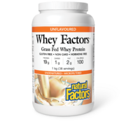 Natural Factors Whey Factors Protéine de petit-lait 100 % naturelle 1 kg poudre sans saveur