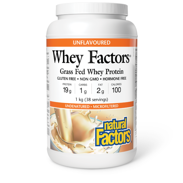 Natural Factors Whey Factors Protéine de petit-lait 100 % naturelle   1 kg poudre sans saveur