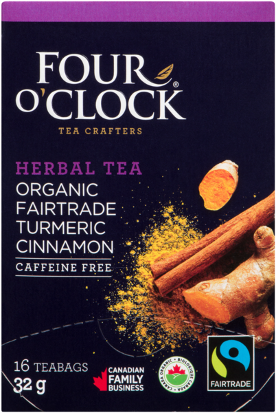 Four O'Clock Herbal Tea Organic Fairtrade Turmeric Cinnamon 16 Teabags 32 g