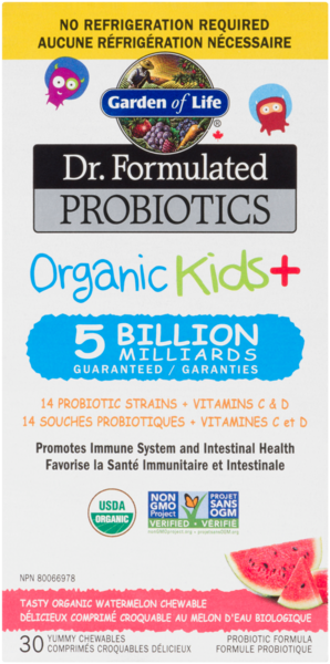 Garden Of Life Dr. Formulated - Probiotiques Organic Kids+ pour enfants - Comprimés croquables - Melon d'eau - Longue conservati