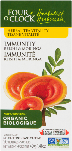 Four O'Clock Herbalist Herbal Tea Vitality Immunity Reishi & Moringa Organic 20 Teabags 40 g