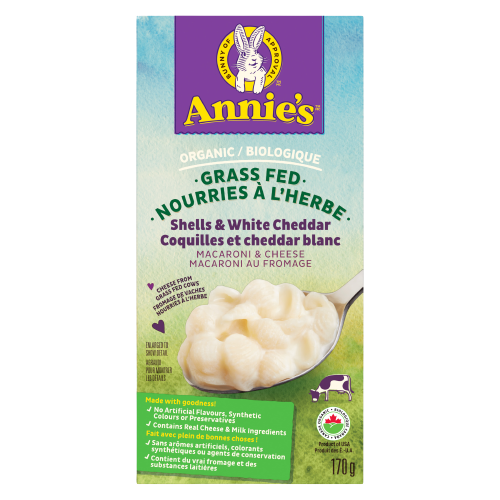 Annie's Homegrown Nourries à l'Herbe Coquilles et Cheddar Blanc Macaroni au Fromage 170 g