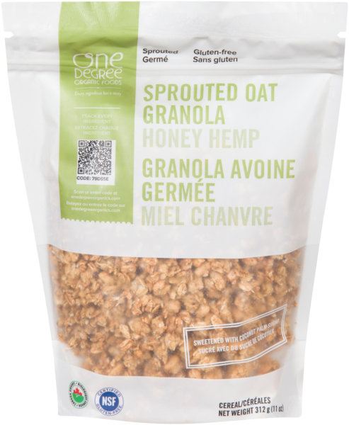 One Degree Organic Foods Granola Avoine Germée Miel Chanvre Céréales 312 g