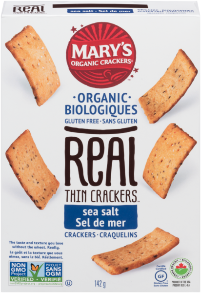 Mary's Organic Crackers Real Thin Crackers Craquelins Sel de Mer Biologiques 142 g