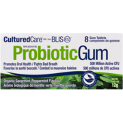 CulturedCare ProbioticGum avec Blis K12 Arôme Biologique de Menthe Verte-Menthe Poivrée 8 Gum Tablets 12 g