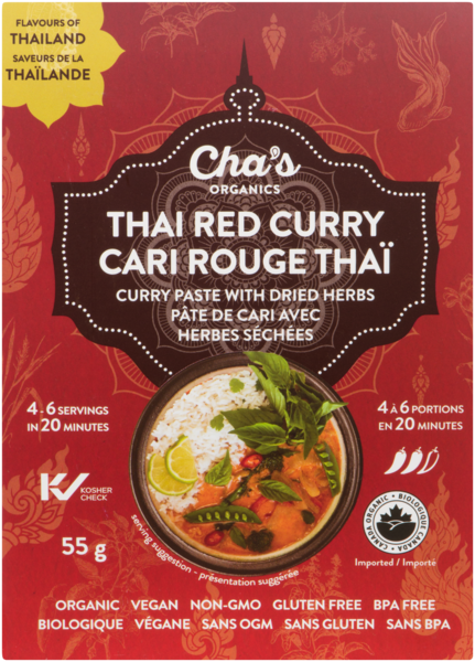 Cha's Organics Pâte de Cari avec Herbes Séchées Cari Rouge Thaï 55 g