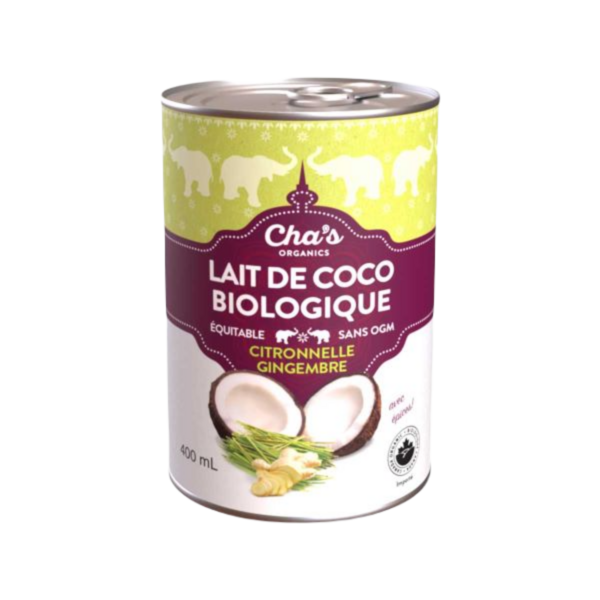 Cha's Organics Lait de Coco Biologique Citronnelle Gingembre 400 ml