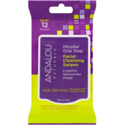 Andalou Naturals Facial Cleansing Swipes Micellar One Step Age Defying 12 Pre Moistened Towelettes