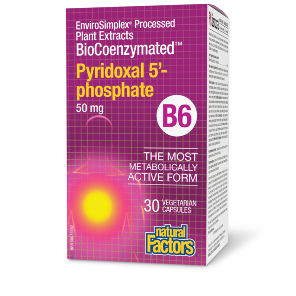 Natural Factors BioCoenzymé Pyridoxal 5’- phosphate • B6  50 mg  30 capsules végétariennes
