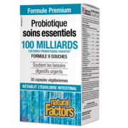Natural Factors Probiotique soins essentiels 100 milliards cultures probiotiques vivantes 30 capsules végétariennes