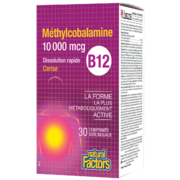 Natural Factors Méthylcobalamine B12 10 000 mcg 30 comprimés sublinguaux Arôme de cerise
