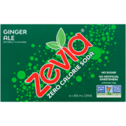 Zevia Zero Calorie Soda Ginger Ale 6 Cans x 355 ml